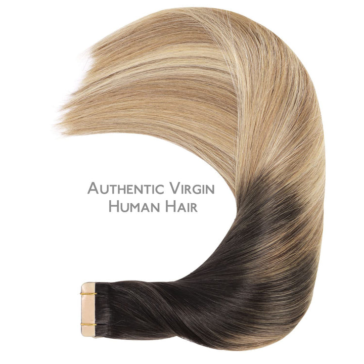WENNALIFE Tape Extensions Echthaar, 20pcs 40g 30cm 12 Zoll Dunkel Braun bis Chestnut Braun und Dirty