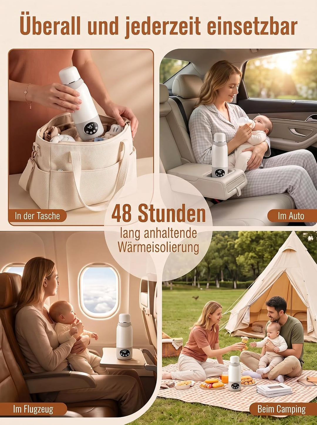 Tragbarer Flaschenwärmer für Baby unterwegs, 500ml Babyflaschenwärmer, 320W Schnellwärmung，unterstüt