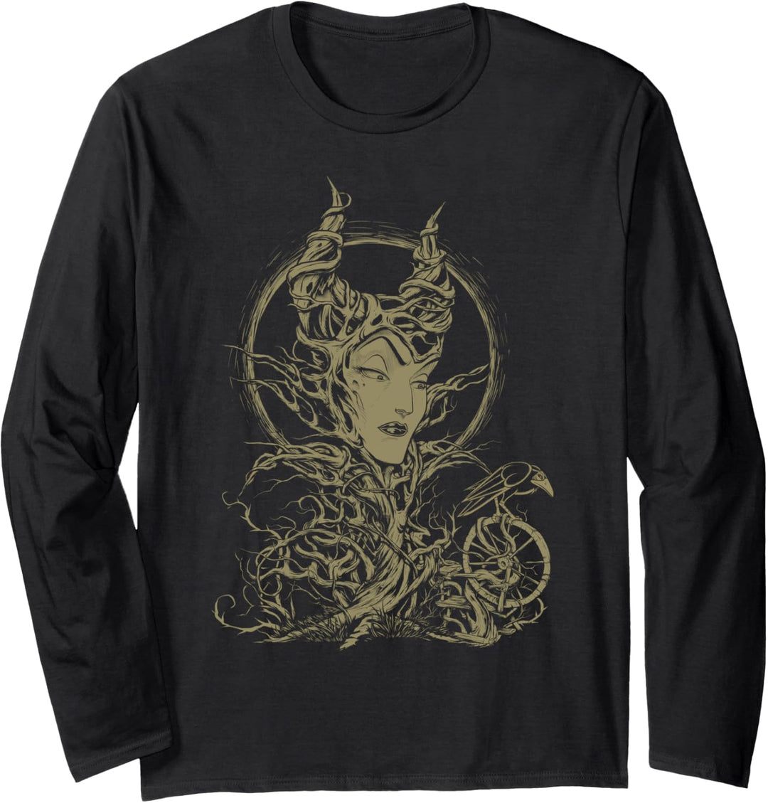 Disney Sleeping Beauty Maleficent Thorn Portrait Sketch Langarmshirt