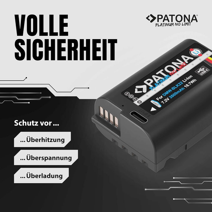PATONA Platinum DMW BLK22 E USB Akku (2600mAh) mit direktem USB-C Eingang (1401) Lumix DC-S5 DC-S5D