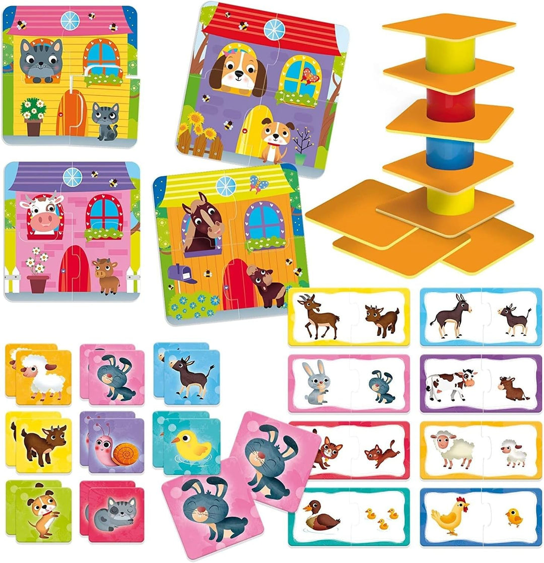 Lisciani - CAROTINA BABY - 4-in-1 Lernspielset für Kinder von 1 bis 4 Jahren: Balancier-Turm, 4 Puzz