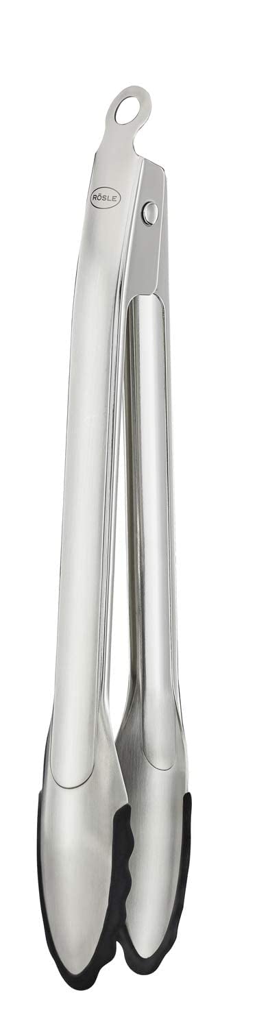 RÖSLE Gourmetzange Silikon, Hochwertige Küchenzange mit Silikonrand und patentiertem Verschlusssyste
