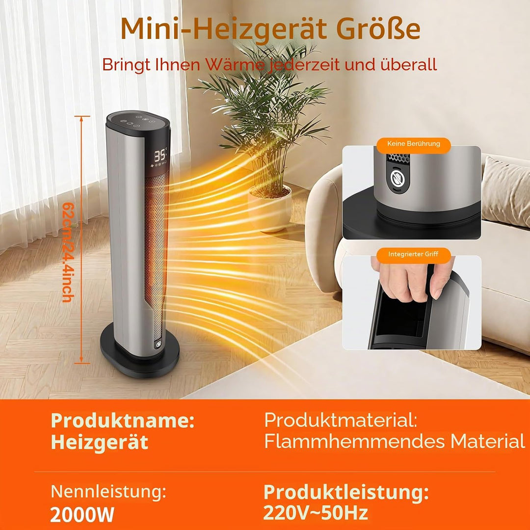 Heizlüfter Energiesparend,Niedriger Energieverbrauch 2000 W,Leiser Keramik-Heizkörper von 60 cm, Übe