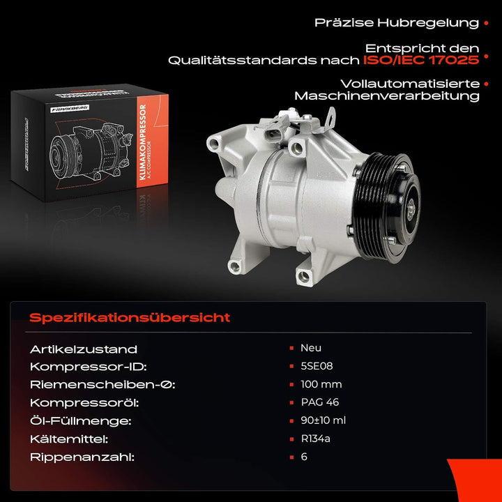 Frankberg Klimakompressor Klimaanlage Kompatibel mit Yaris KSP9 NCP9 NSP9 SCP9 ZSP9 1.3L 1.4L 2008-2