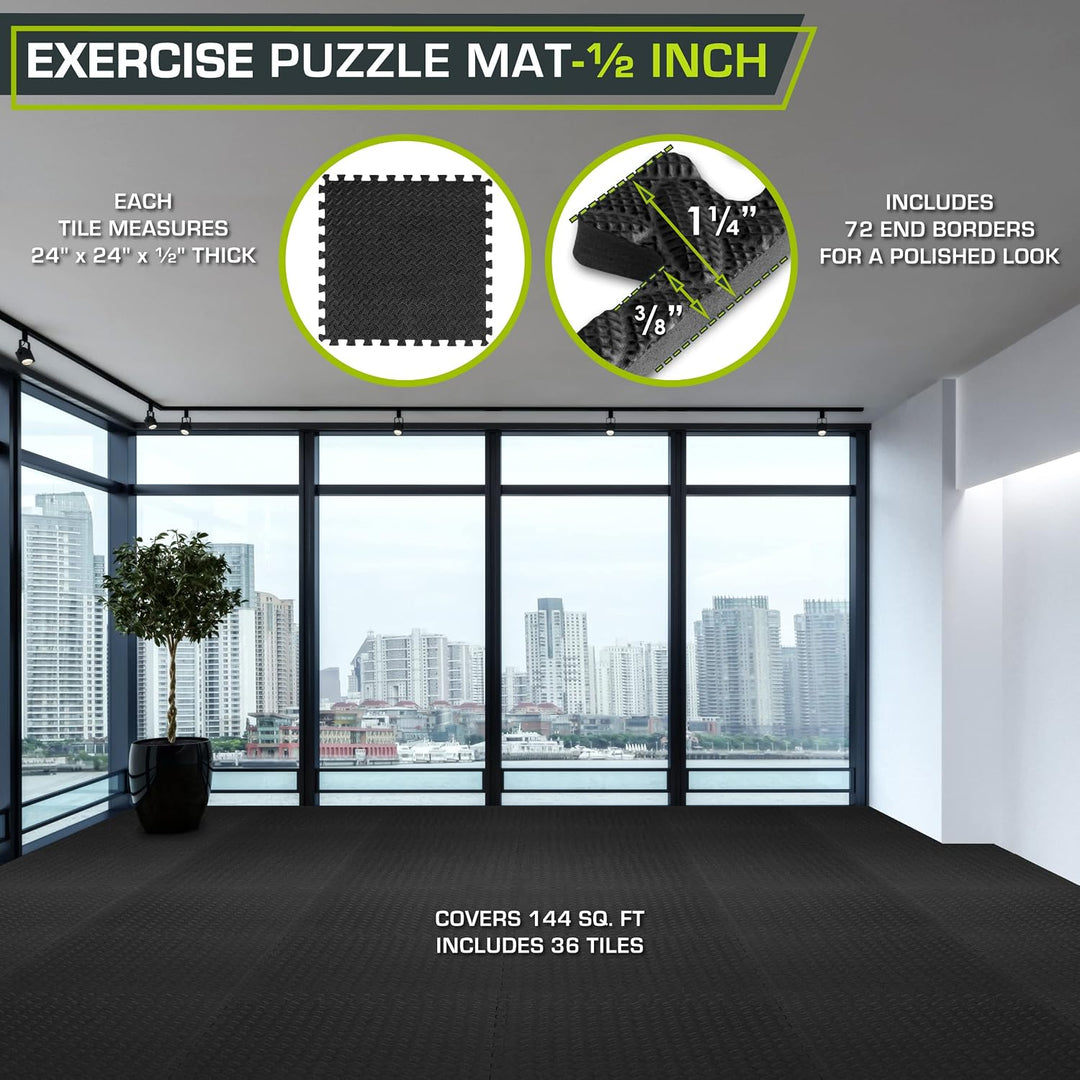 ProsourceFit Puzzle Exercise Mat ½ in, Eva Interlocking Foam Floor Tiles for Home Gym, Mat for Home
