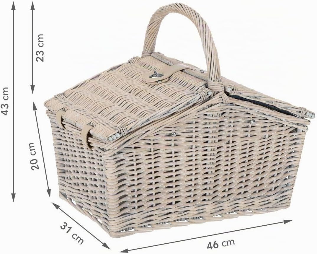 anndora Picknickkorb 4 Personen Weidenkorb Henkelkorb beige + Zubehör 23 TLG. Beige - Blau Weiss, Be