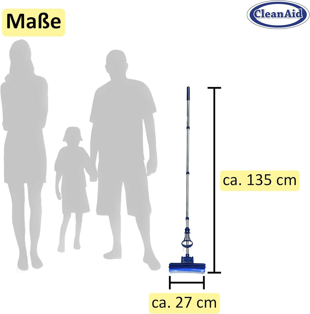 OneTouch GO! Wischmopp aus Edelstahl – Segment-Stiel, PVA Schwammmopp, One-Touch Auswringfunktion, s