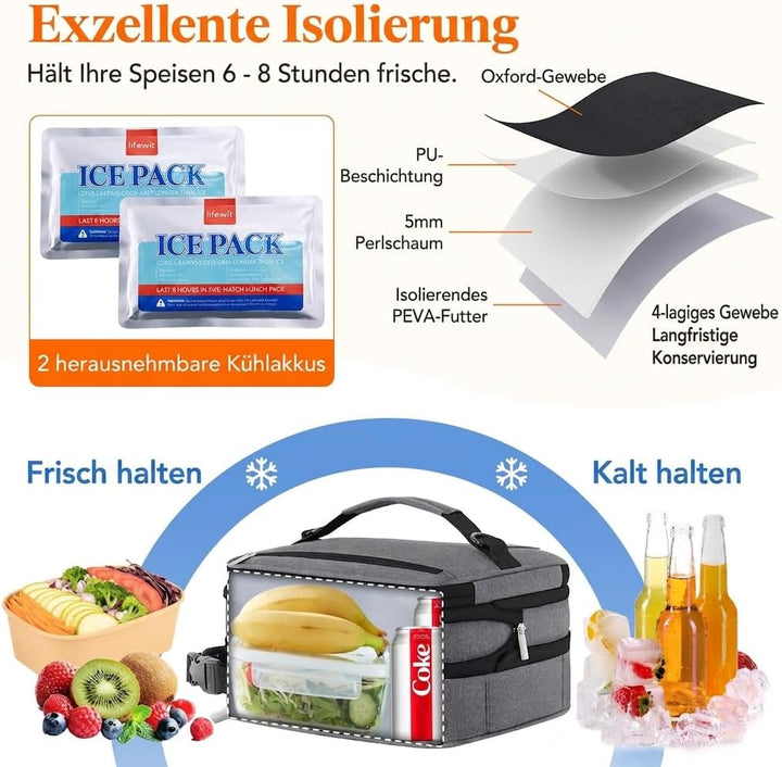 Lifewit Erweiterbare Lunchtasche 8,2L, Kühltasche Klein, Lunch Bag 8.2L Grau, 8.2L Grau