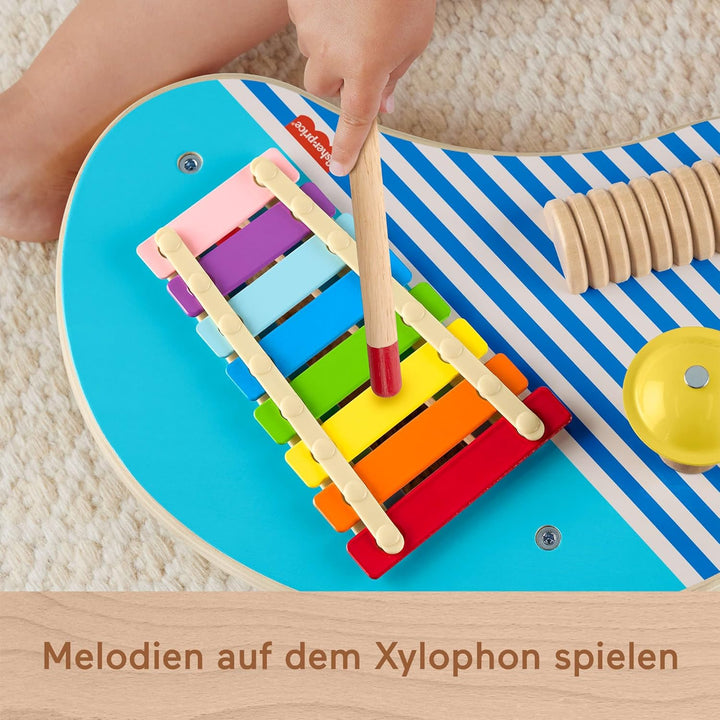 Fisher-Price Kleinkinderspielzeug Holz-Musiktisch mit Percussion-Instrumenten, 3 Holzteile für Kinde