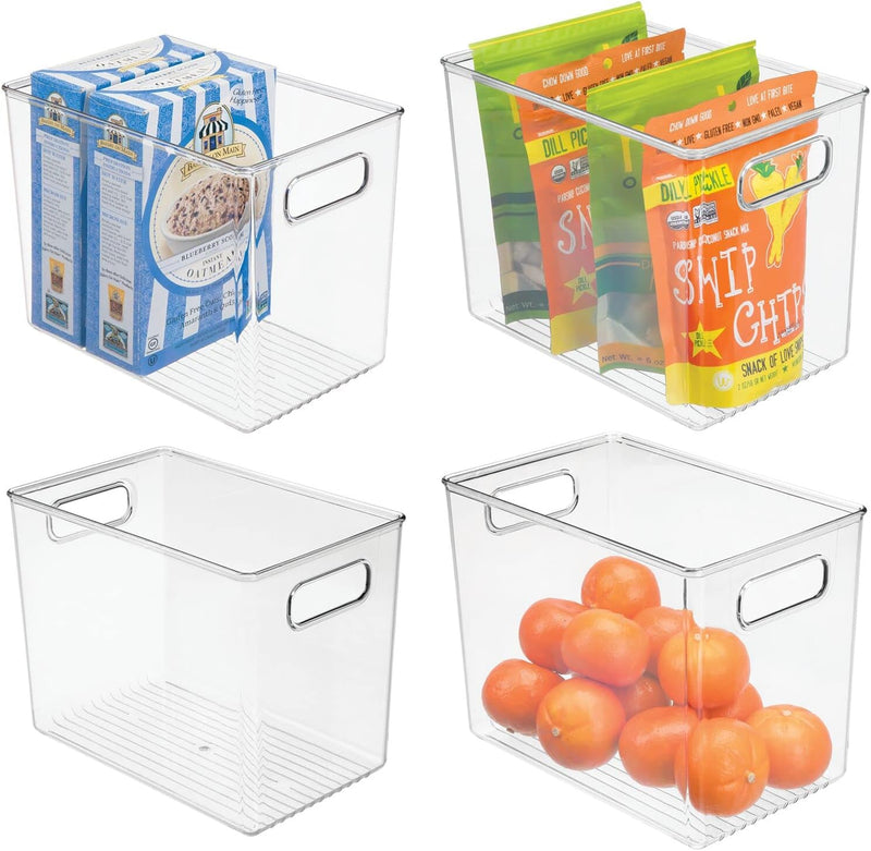 mDesign 4er-Set Aufbewahrungsbox mit Griffen – hohe Kühlschrankbox zur Lebensmittelaufbewahrung – Ab