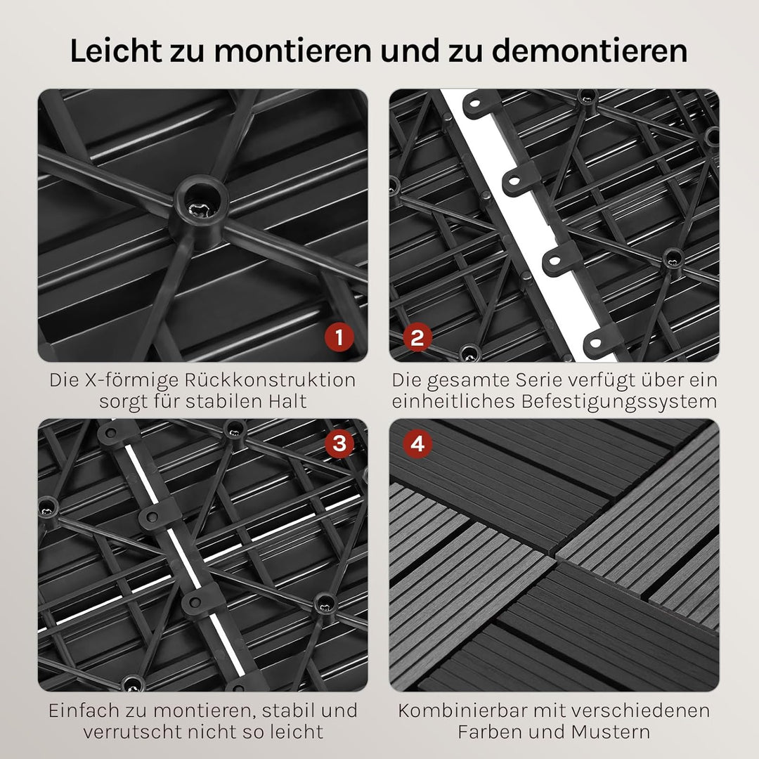 WOLTU GTF001an WPC Terrassenfliesen Terrassendielen Fliese in Holzoptik Bodenbelag mit klicksystem A