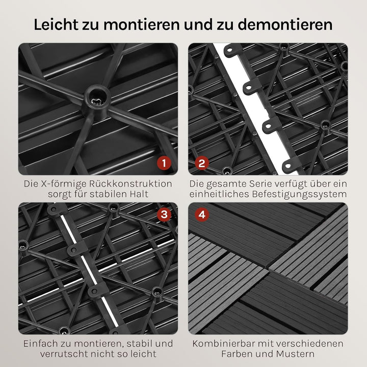 WOLTU GTF001an WPC Terrassenfliesen Terrassendielen Fliese in Holzoptik Bodenbelag mit klicksystem A