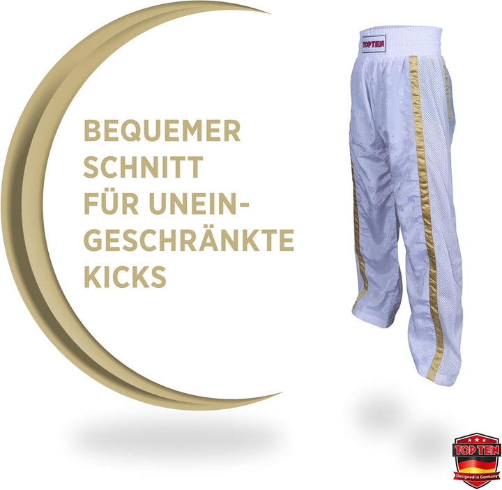 TOP TEN Kickboxhose „Mesh“ Weiss - Gold XXL, Weiss - Gold XXL