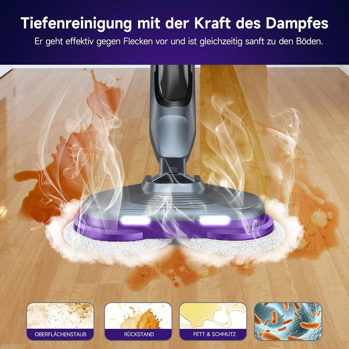 AlfaBot F2 Dampfreiniger – Dampfbesen mit 99,9%iger Desinfektion von Keimen und Bakterien, Dampf in