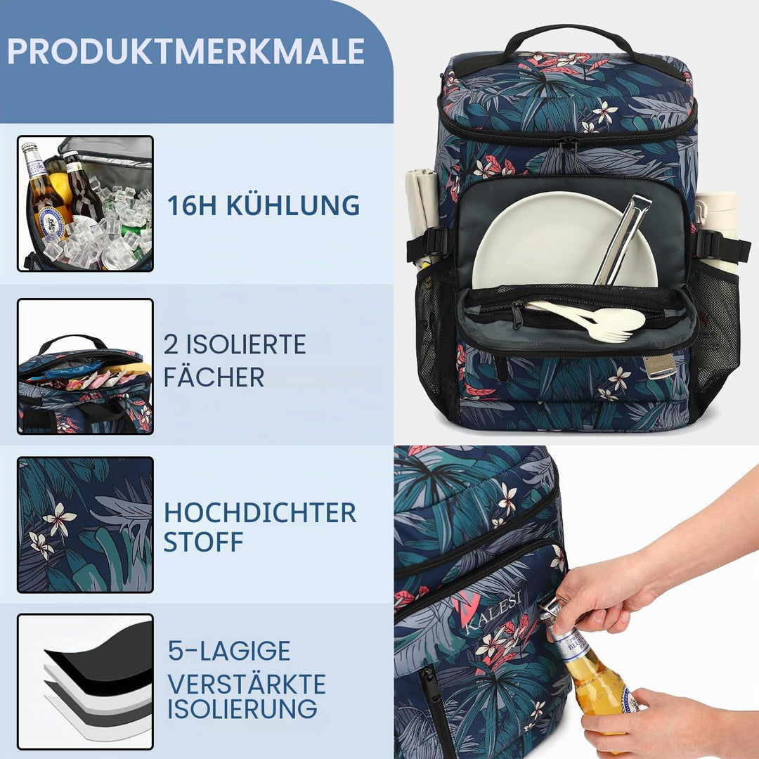 Kalesi Kühlrucksack 36 Dosen Leichter Isolierter Rucksack Kühler Auslaufsicher Reise Camping Mittage