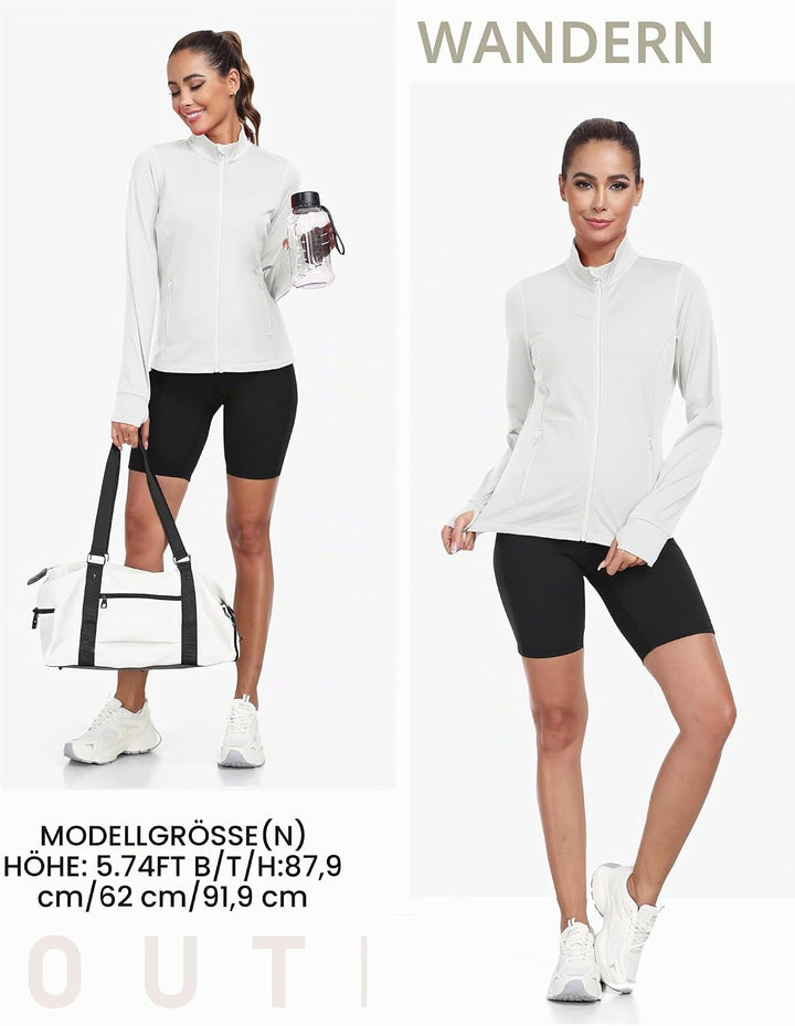MoFiz Sportjacke Damen Leicht Trainingsjacke Mikrofleece Sweatjacke Wandershirt mit Reissverschluss