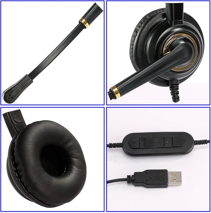 USB Headset mit Mikrofon Geräuschunterdrückung und Lautstärkeregler, Computer PC Kopfhörer mit Sprac