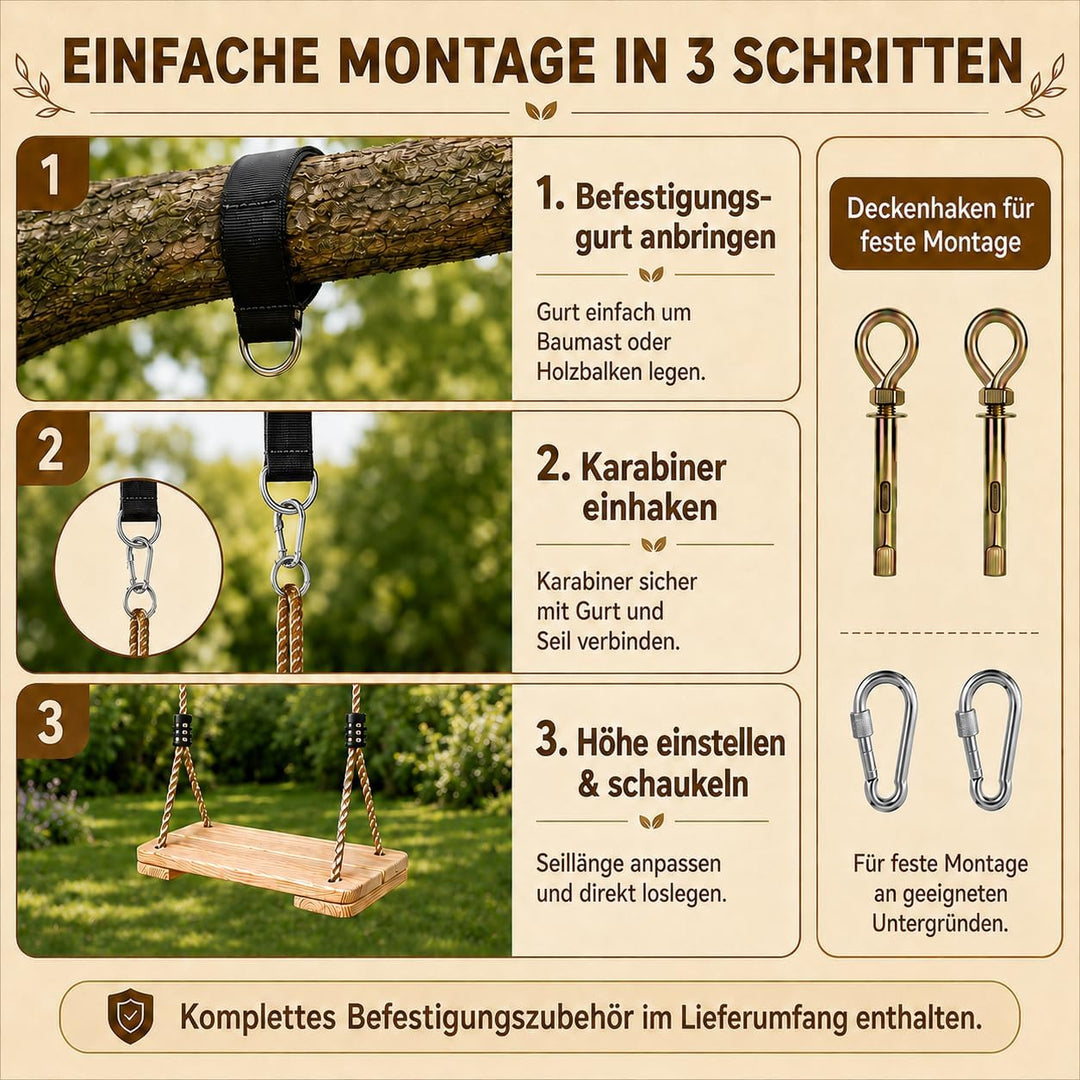 EXTFANS Holz Schaukel, Kinderschaukel mit Einstellbares Seil, 40 * 16 * 1,6cm, Baumschaukel bis 100