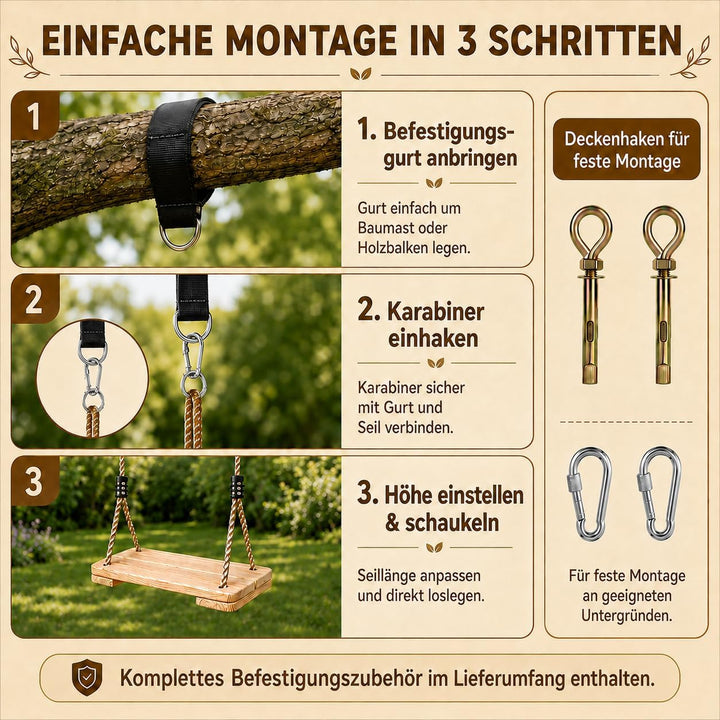 EXTFANS Holz Schaukel, Kinderschaukel mit Einstellbares Seil, 40 * 16 * 1,6cm, Baumschaukel bis 100
