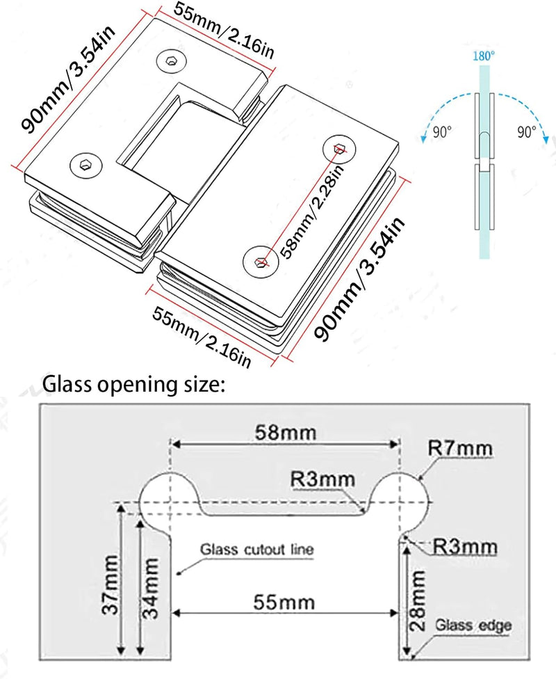 180-Grad Duscht¨¹r Scharnier Duscht¨¹rbeschl?gen, Glas-Glas-Halterungen, 180-Grad-ffnen und Schlie?e
