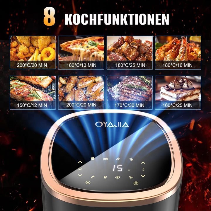 Heissluftfritteuse 5.5L Airfryer mit 8 Programmen, LED-Touch-Display, 1200W ölfreier Heissluftfritte