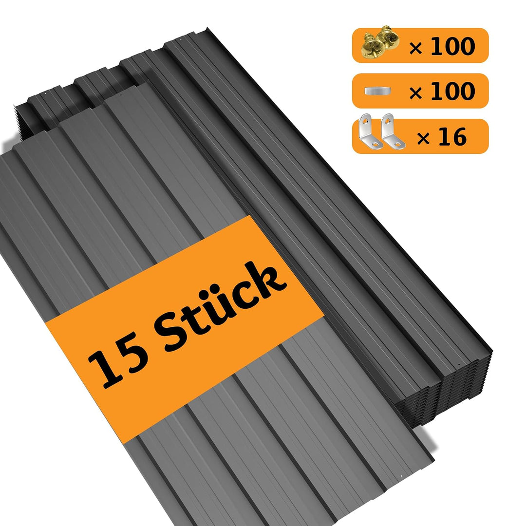 Thanaddo 15er Set Trapezblech Profilblech Dachblech, 0,25mm Verzinkter Stahl mit vorgebohrten Löcher