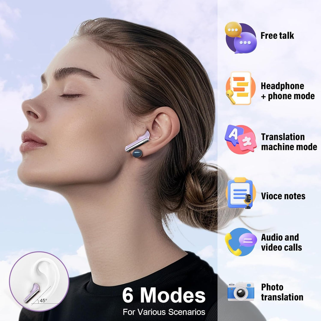 AI Kopfhörer Übersetzer, 3-in-1 Sprachübersetzer Kopfhörer 165 Sprachen mit App, 6 Übersetzungsmodi