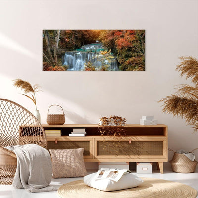 Wandbilder Dekoration Wohnzimmer Park Wasserfall Wasser Panorama Bilder auf Leinwand 120x50cm Leinwa