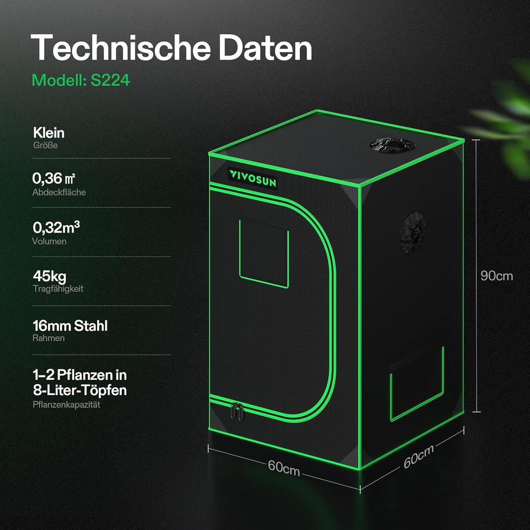 VIVOSUN Growzelt 60x60x90cm Grow Tent aus hochreflektierendes Mylar mit Sichtfenster und Bodenwanne