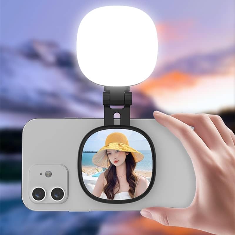 Magnetisches Selfie-Licht mit Spiegel für Smartphone, Multifunktional mit 360° Rotation, 270° Neigun