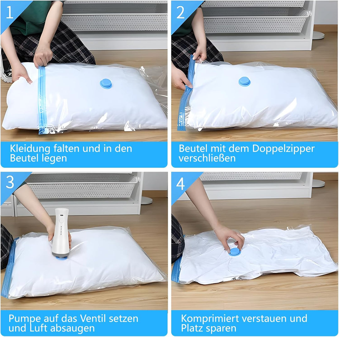 Vakuum Aufbewahrungsbeutel Set mit elektrischer Pumpe, 12-teilig (2 Jumbo, 2 Gross, 4 Mittel, 4 Klei