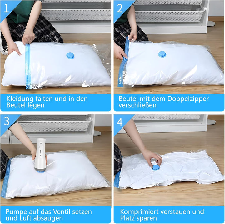 Vakuum Aufbewahrungsbeutel Set mit elektrischer Pumpe, 12-teilig (2 Jumbo, 2 Gross, 4 Mittel, 4 Klei