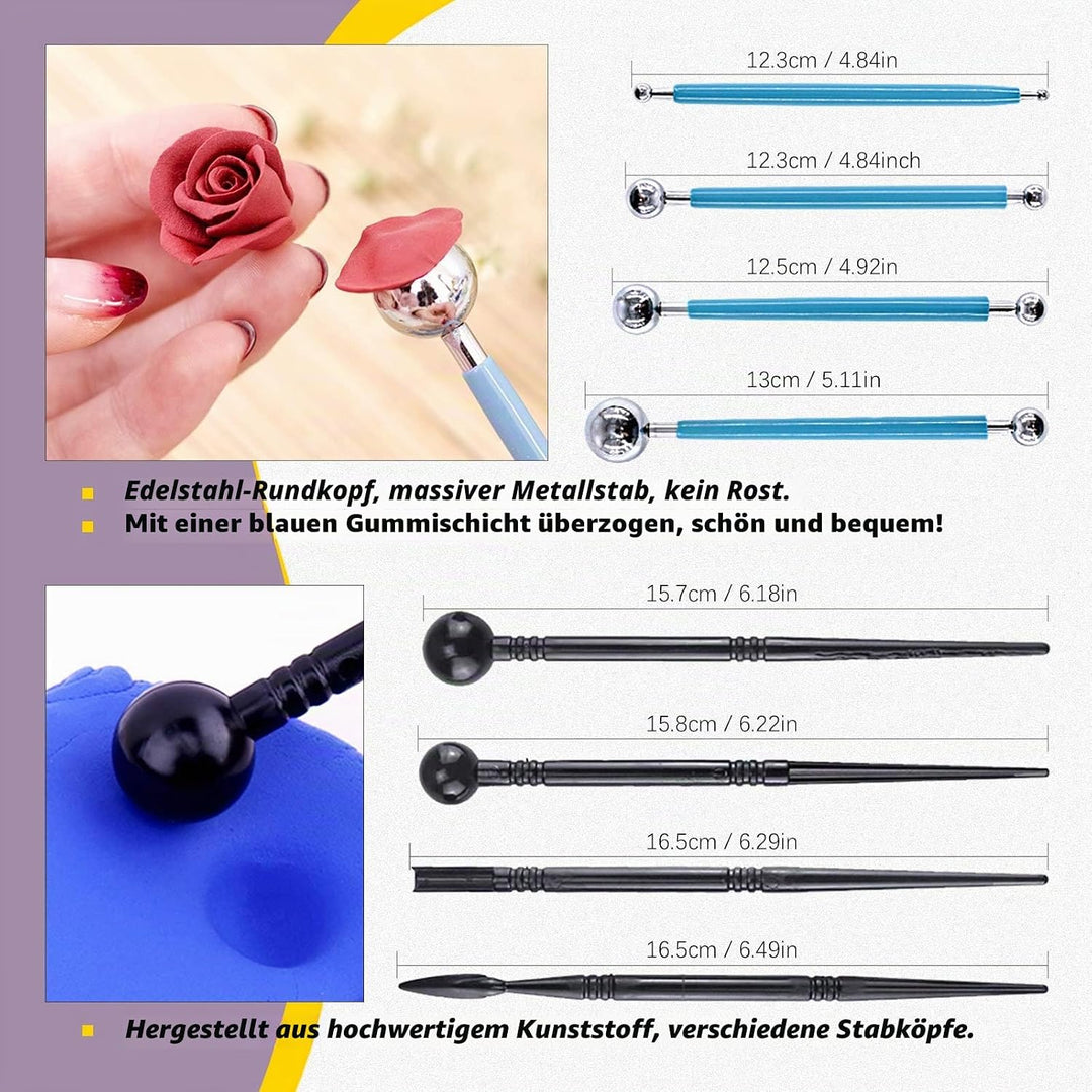 Swpeet 30 Stück Silikon-Ton-Modellierwerkzeug, Modellierwerkzeug und Töpferei-Bastelstift-Werkzeug,