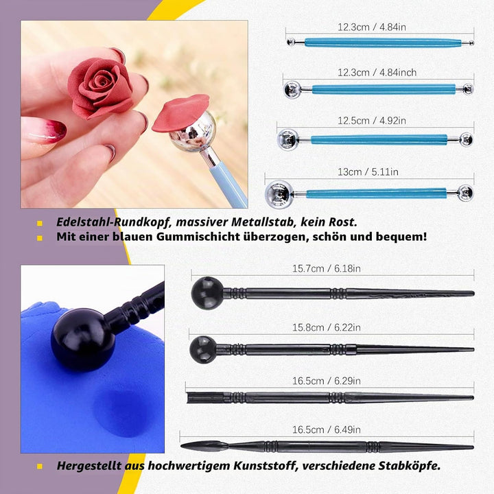 Swpeet 30 Stück Silikon-Ton-Modellierwerkzeug, Modellierwerkzeug und Töpferei-Bastelstift-Werkzeug,