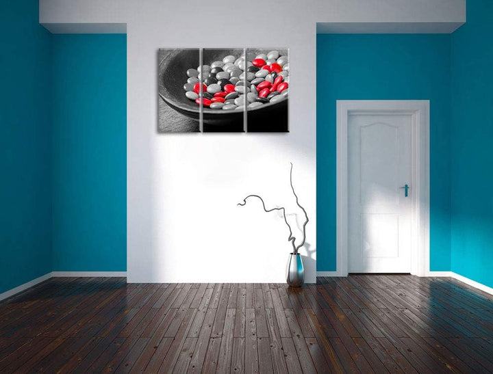 Schokolade Smarties Schoko Süssigkeiten schwarz/weiss 3-Teiler Leinwandbild 120x80 Bild auf Leinwand