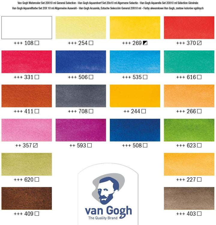 Royal Talens, Van Gogh Watercolour, General Selection, 10ml Tubes, Set of 20 Colors (20820120)