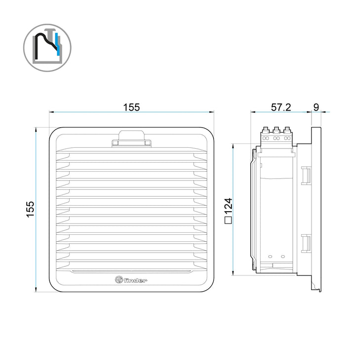 finder 7F.20.8.230.2055 Schaltschrank-Lüfter 28 W, 28 W (B x H x T) 155 x 155 x 57.2 mm 1 St.