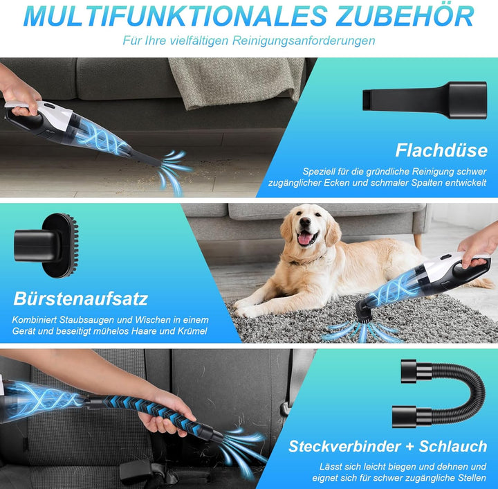 Handstaubsauger Akku, Tragbarer Mini Auto Staubsauger Stark mit Ladestation & Led Beleuchtung, 9000p