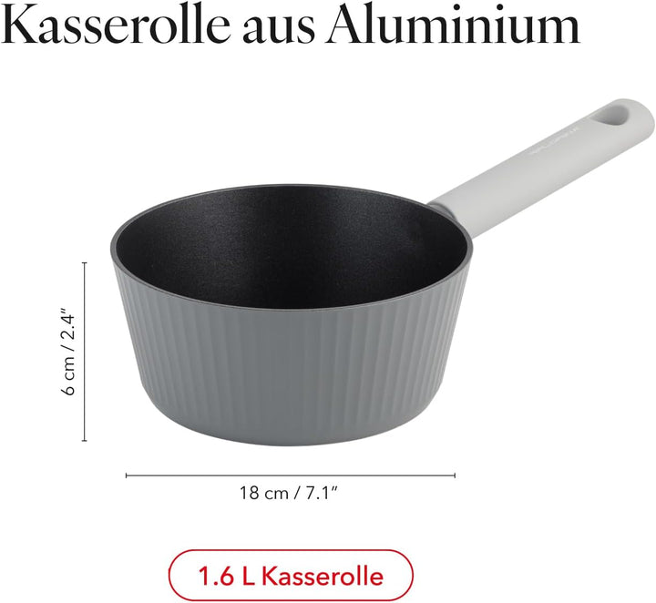 FLORINA Aluminium Kasserolle Serrano 18 cm I Kasserolle mit Soft-Touch-Griffen I Leichte und robuste