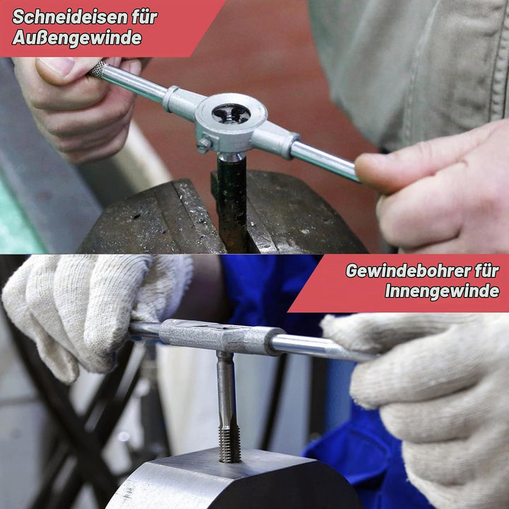 Gewindeschneider Set Metrisch M3-M12 Gewindeschneidsatz, Gewindebohrer Schneideisen Set mit Bohrer,