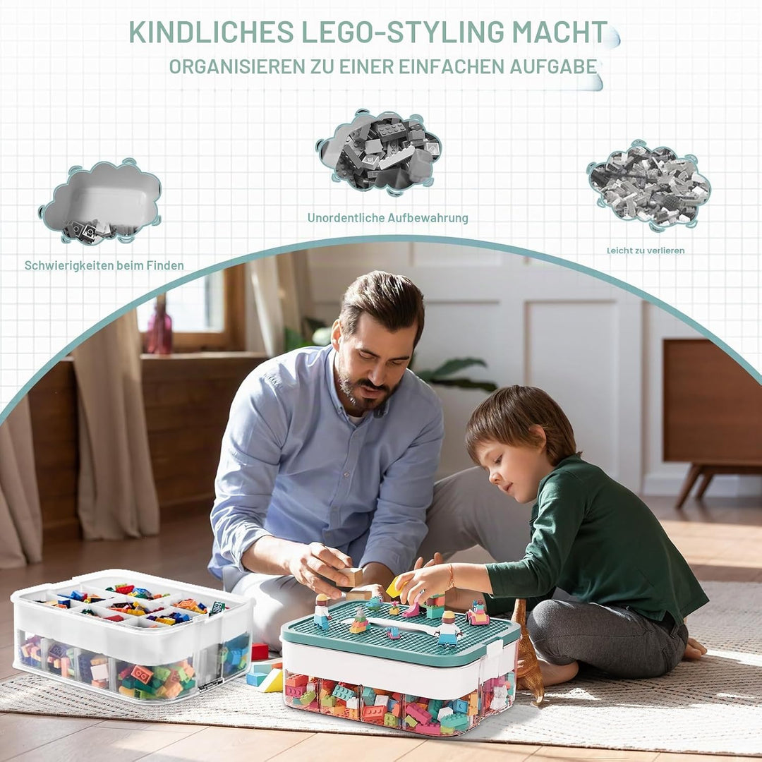 Zweistufig Aufbewahrungsbox für Lego Bausteine Ablagefächer Stapelbar Kisten Spielzeug Aufbewahrung