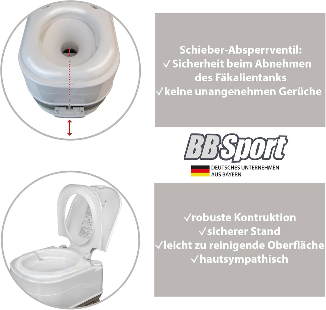 Montafox Mobile Campingtoilette 24l mit Kolbenpumpe und Toilettenpapierfach tragbares Reise WC