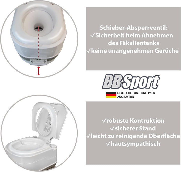 Montafox Mobile Campingtoilette 24l mit Kolbenpumpe und Toilettenpapierfach tragbares Reise WC