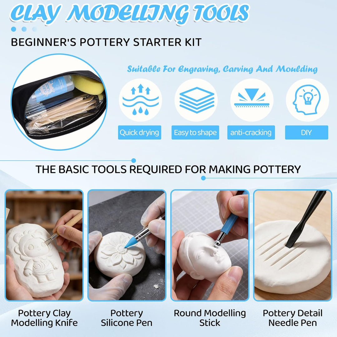 29pcs Clay Modellier Tools & 100ML Air Dry Clay Glaze Glasur für Ton Lufttrocknend zur Verhinderung