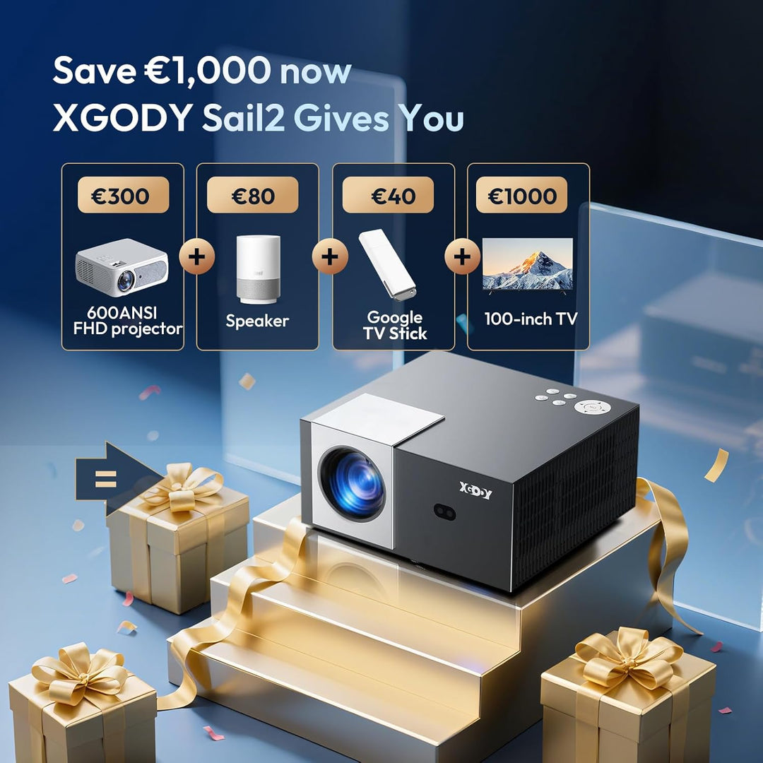Android 11 & Electric Focus: Smart Projector Full HD XGODY Sail2 500ANSI Native 1080P Bluetooth WiFi