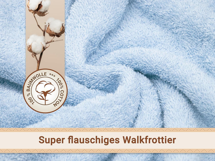 ZOLLNER Baby Kapuzenbadetuch, Kapuzenhandtuch, 100x100 cm, Baumwolle, blau Hellblau, Hellblau