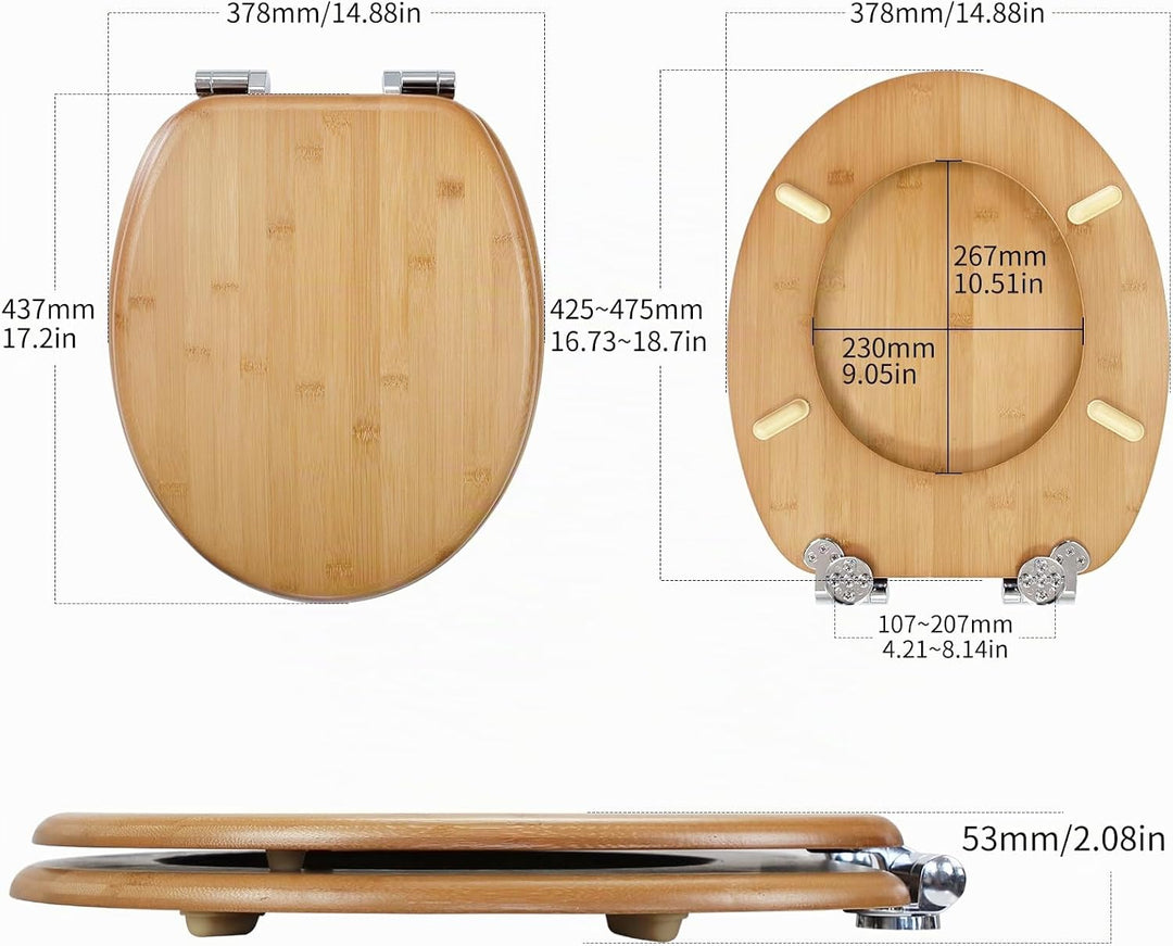 Toilettendeckel Bambus mit Absenkautomatik, WC-Sitz aus echtem Bambus, stabiler &amp; nachhaltiger Toile