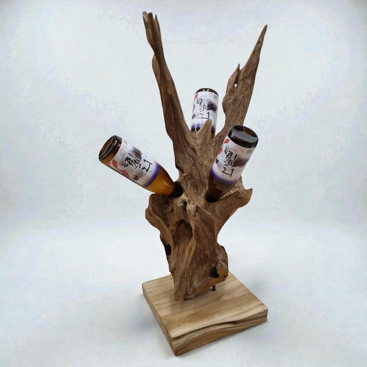 Kinaree Teak Wurzelholz Flaschenständer – Handgefertigtes Holz Weinregal – Natur Deko Skulptur – Uni