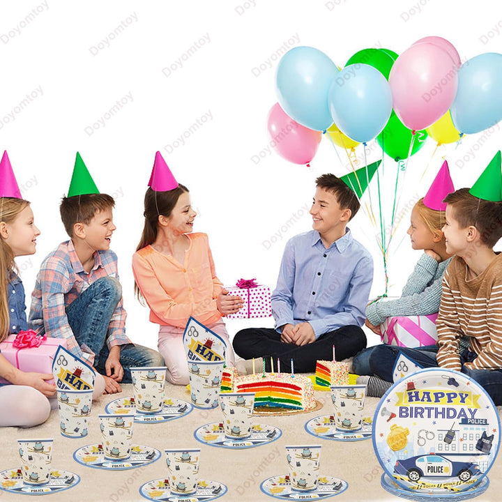 Doyomtoy Polizei Polizeiwagen Partygeschirr,60 Stück Polizisten und Auto-Thema Party Supplies,Geburt