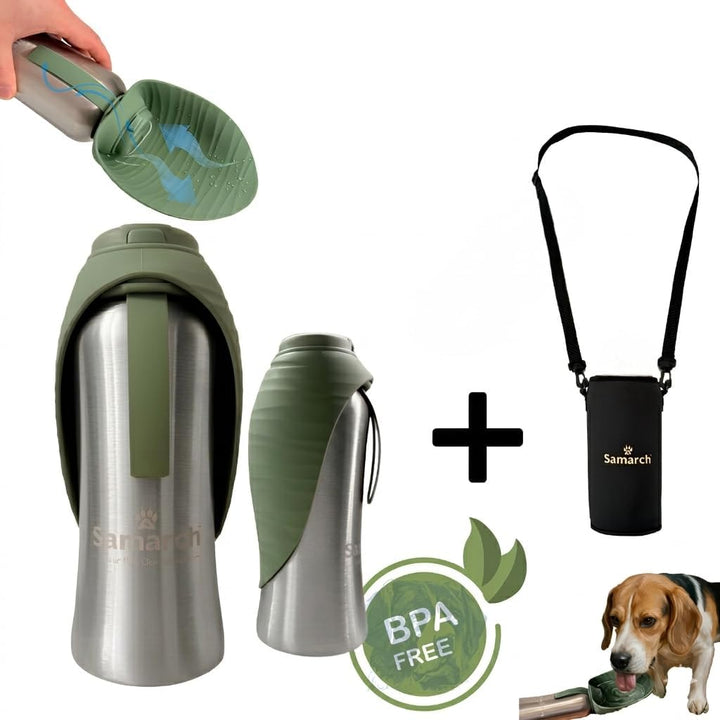 Hunde Trinkflaschen Set für Unterwegs, 800ml Hundetrinkflasche + Umhängetasche, Hundewasserflasche T